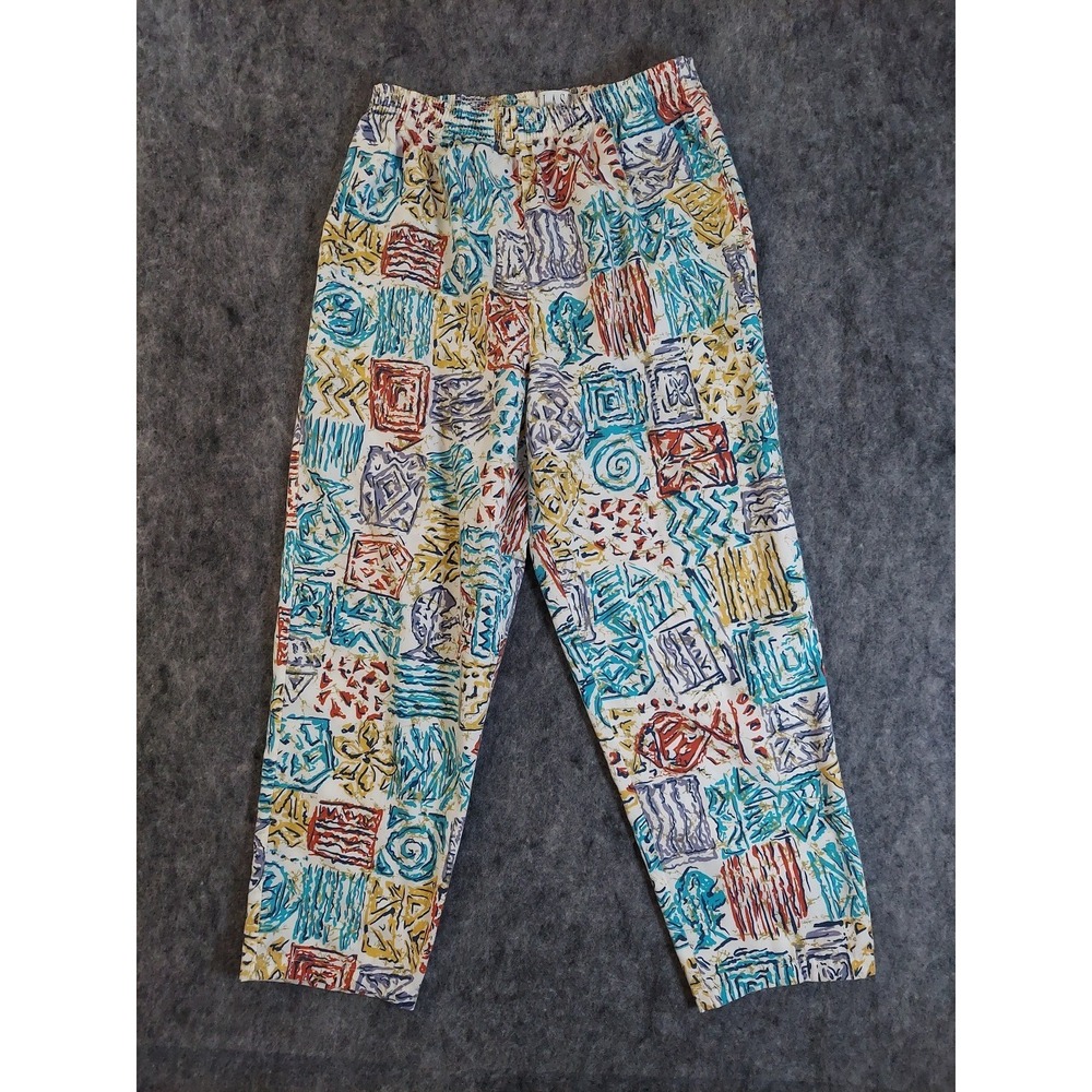 Vtg Blast 80s Pants Womens Medium Pull On Tribal Allover Memphis Tapered‎ Ankle